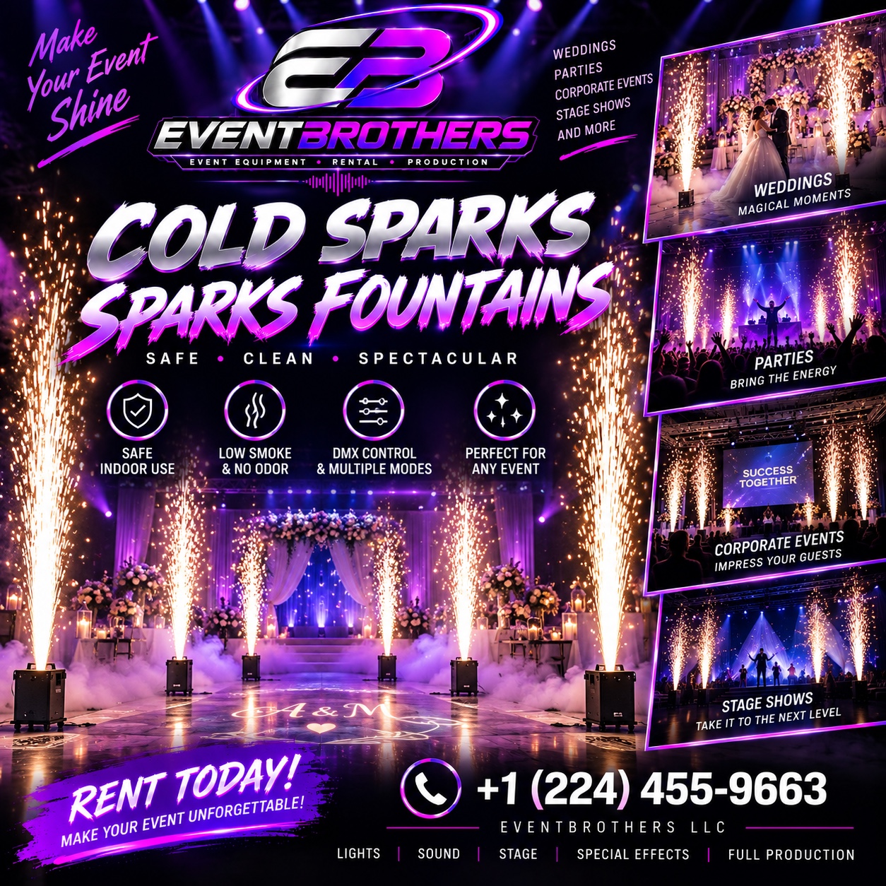 EventBrothers cold sparks and spark fountains advertisement