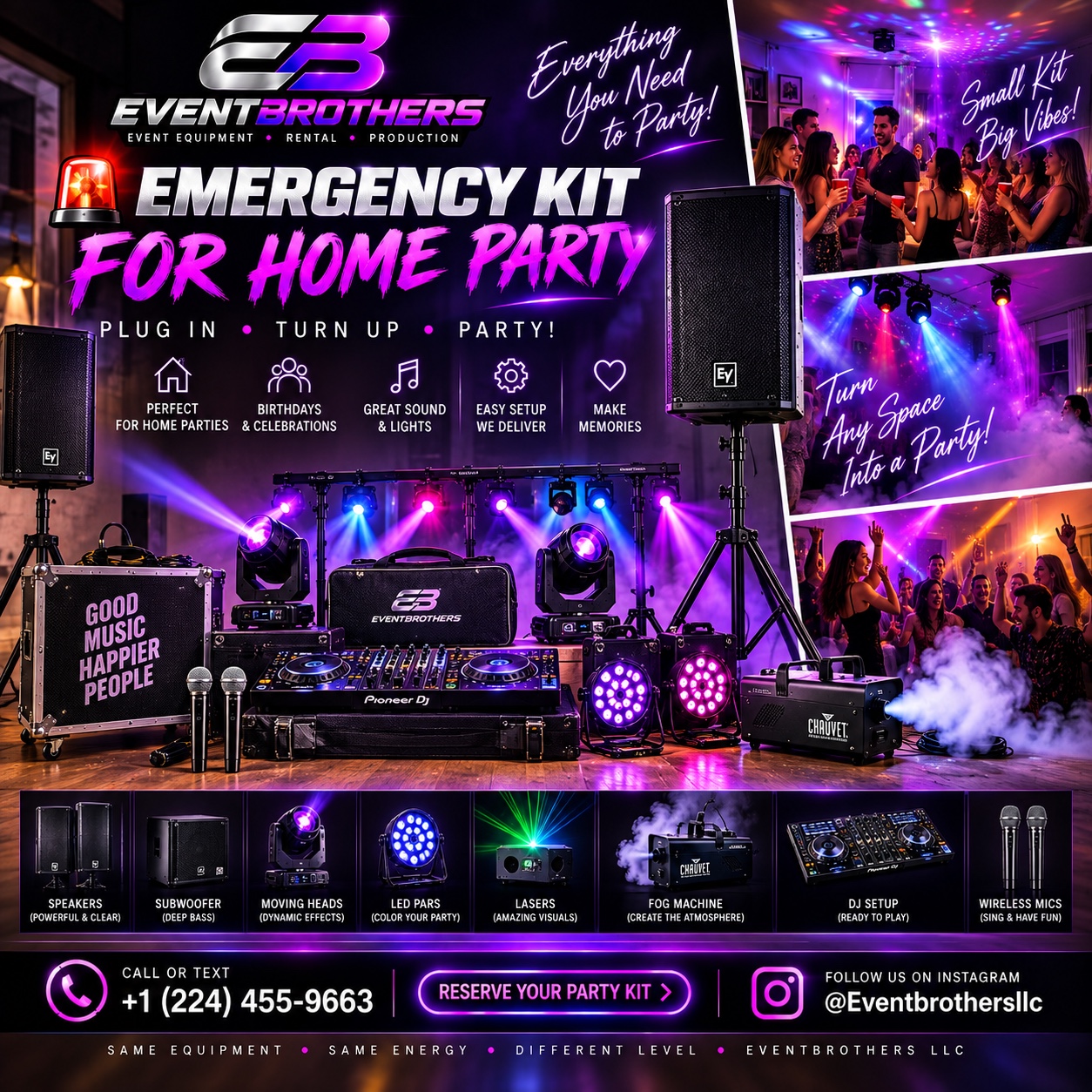 EventBrothers emergency kit for home parties advertisement