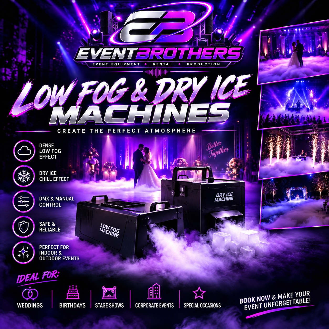 EventBrothers low fog and dry ice machines advertisement