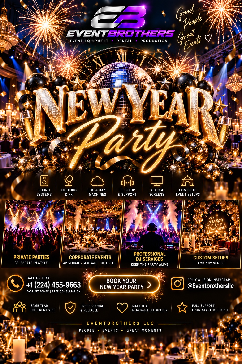 EventBrothers New Year party production advertisement