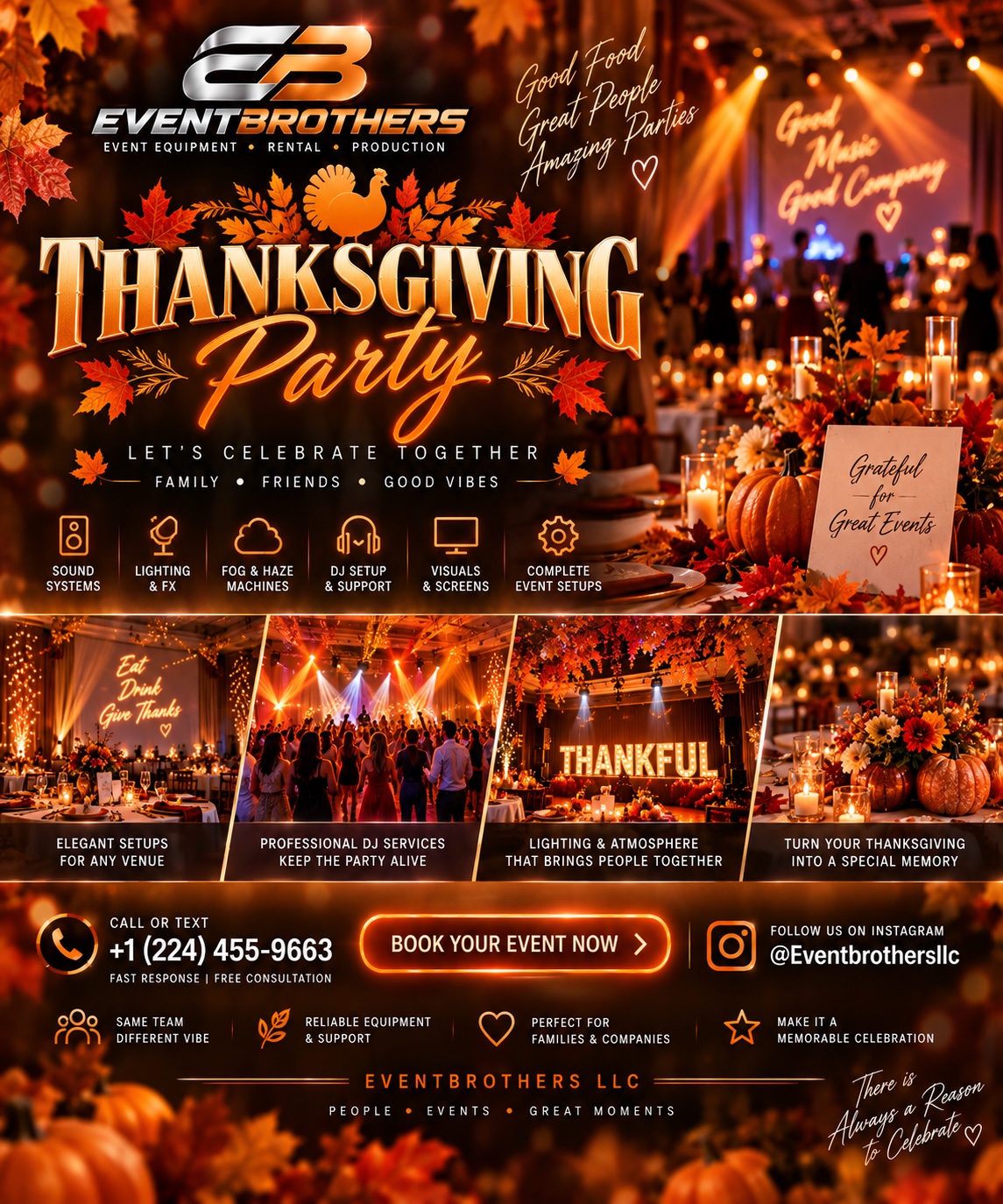 EventBrothers Thanksgiving party production advertisement