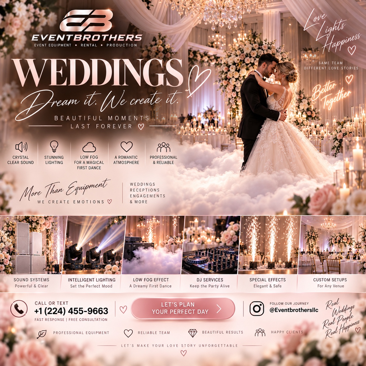 EventBrothers wedding sound lighting and special effects advertisement