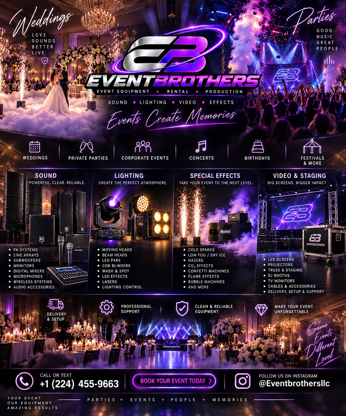 EventBrothers services for weddings, private parties, corporate events, concerts and celebrations